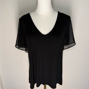 1. State Black Sheer Sleeve V-Neck Top